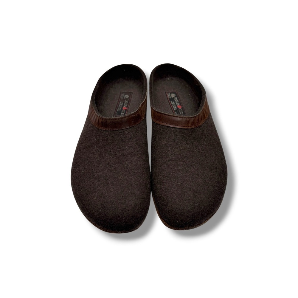 Haflinger Wool Clogs Mens 43 Gray Brown Leather Trim Cork Sole House Slippers
